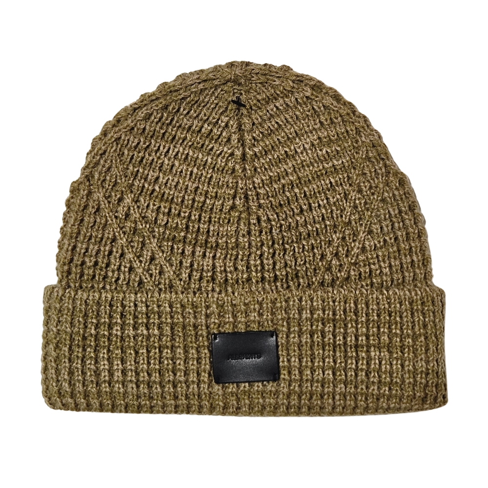 All Saints Beanie Hat Khaki Multi Wool Blend Outdoor Streetwear Winter Fall Logo